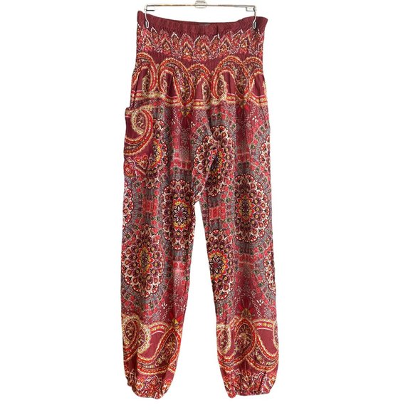 EARTHBOUND Pants - Earthbound Trading Bohemian Paisley Floral Rayon Colorful Slouchy Harem Pants-M